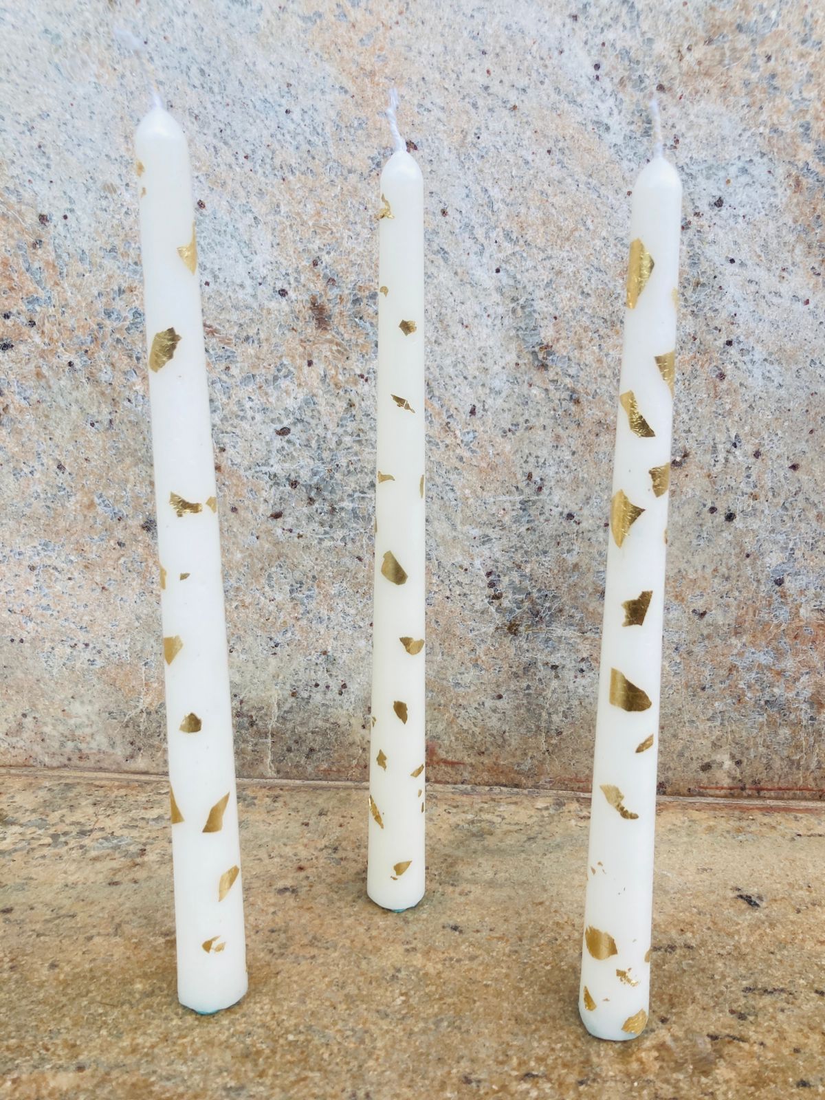 Purity – Trio of White & Gold Foil Taper Candles
